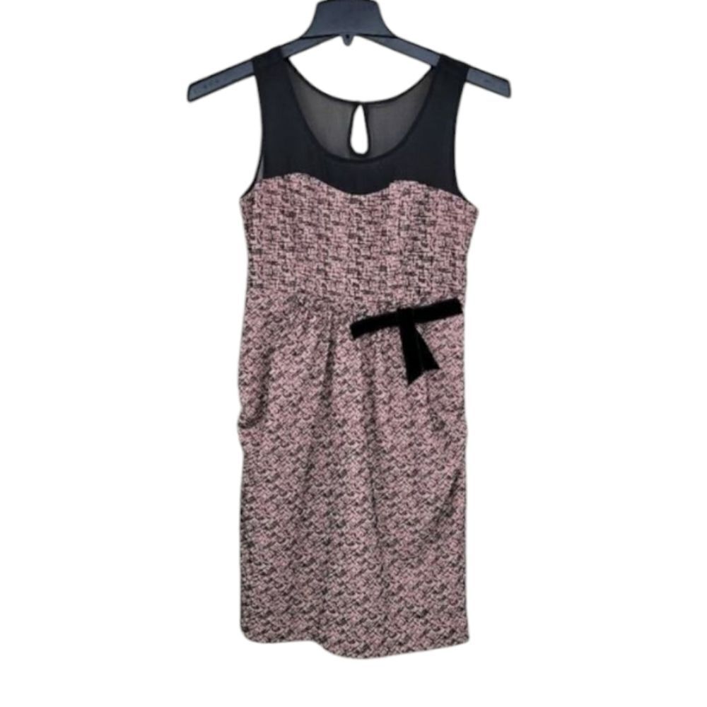 Anthropologie Moulinette Soeurs Pink with Black Velvet Pattern Cinched Dress